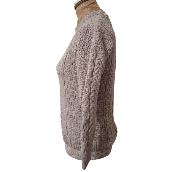 NWT Carraig doon Irish cable knit Fisherman Tan Merino Wool Sweater size - Picture 4 of 6